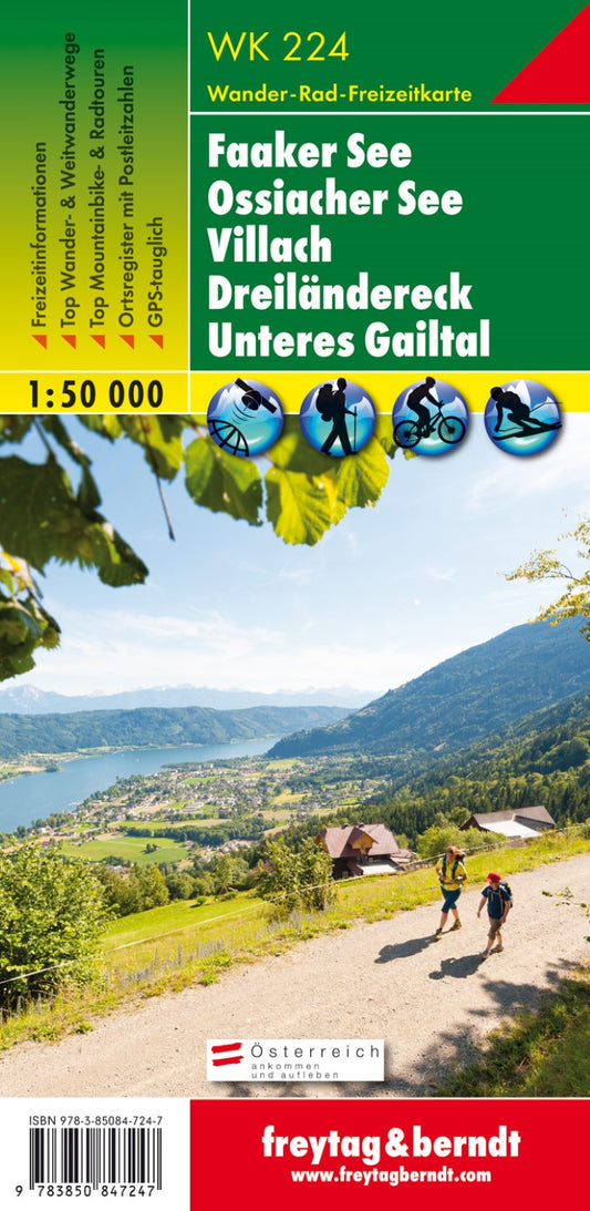 WK 224 Faaker See - Ossiacher See - Villach - three -way area - Lower Gailtal, hiking map 1:50,000