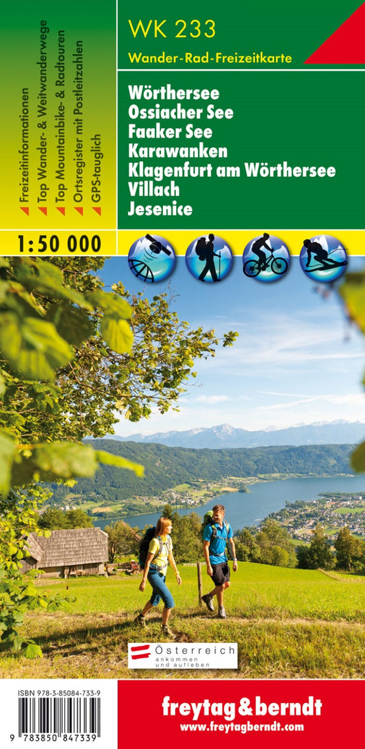 WK 233 Wörthersee - Ossiacher See - Faaker See - Karawanken - Klagenfurt am Wörthersee - Villach - Jesenice, hiking map 1:50,000