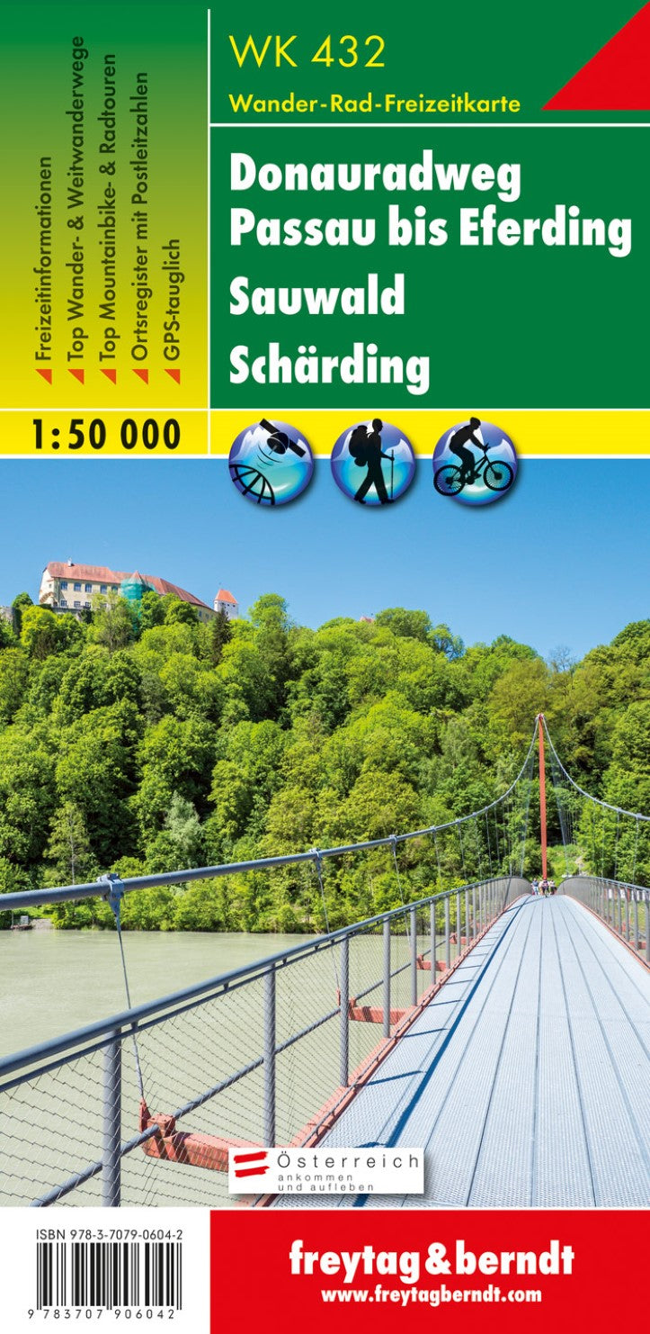 WK 432 Donauradweg Passau to Eferding - Sauwald - Schärding, hiking map 1:50,000