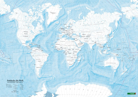 World map for coloring, discover World, wall map 1:40 000,000, metal bars