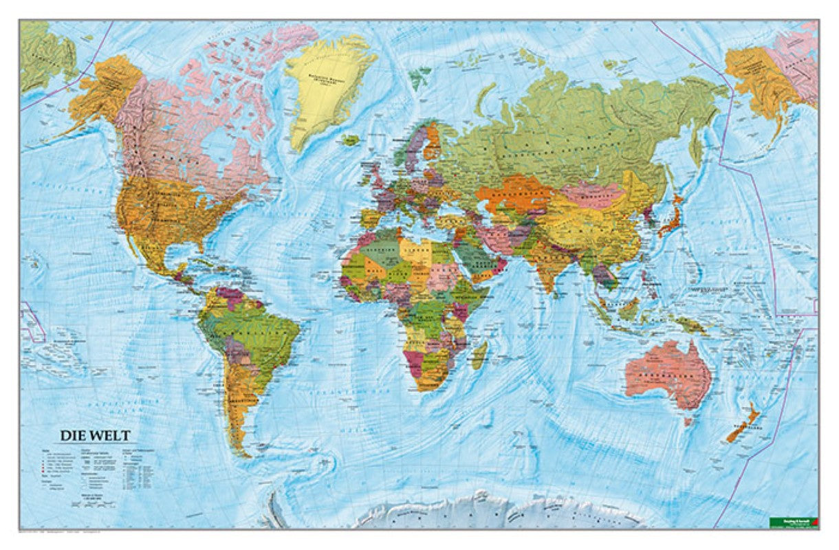 Wandkarte: Die Welt, Poster 1:35.000.000, Plano in Rolle = World, wall map 1:35,000,000, flat