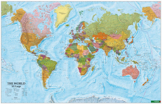 World XXL, International, wall map 1:20,000,000, rolled
