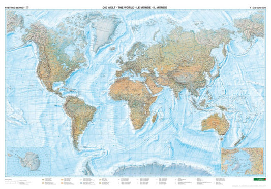 Welt physisch Meeresrelief, 1:35,000,000., Poster metallbestäbt = World physical sea relief, 1:35,000,000, wall map metal bars wall map