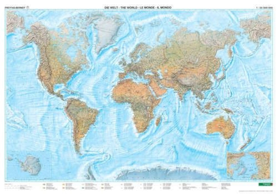 World physical sea relief, 1:35,000,000, wall map