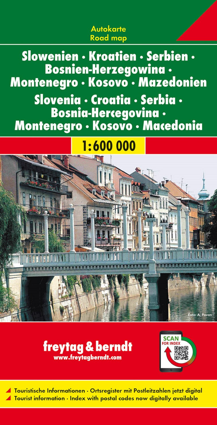 Slovenia - Croatia - Serbia - Bosnia Herzegovina - Montenegro - Macedonia, road map 1:600,000