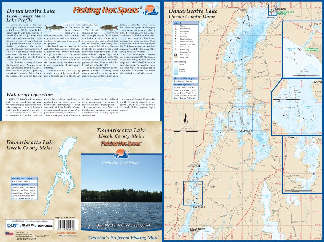 DAMARISCOTTA LAKE - LAMINATED ME MAP