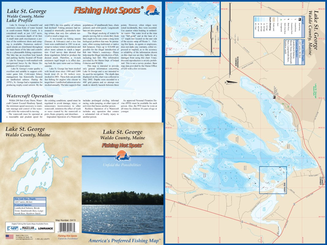 LAKE ST GEORGE LAKE - LAMINATED ME MAP