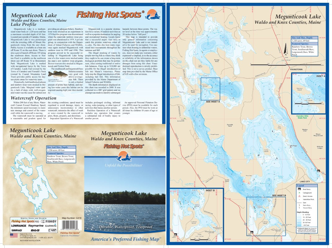 MEGUNTICOOK LAKE - LAMINATED me MAP
