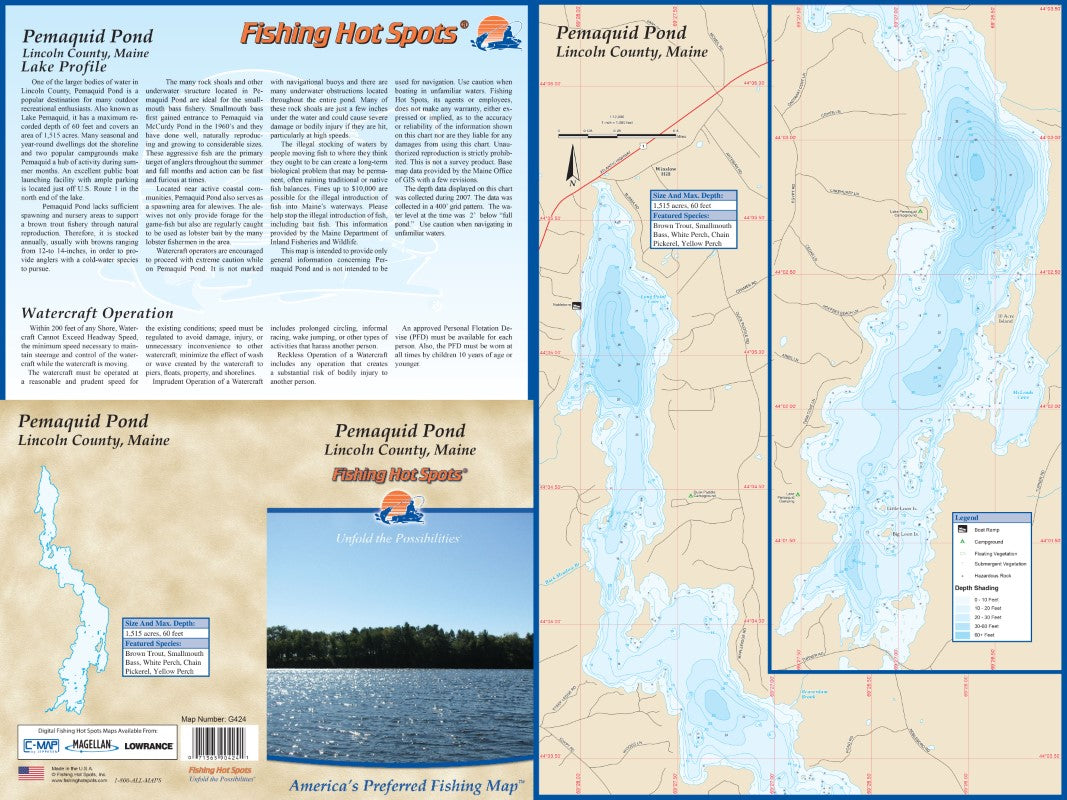 PEMAQUID POND - LAMINATED ME MAP