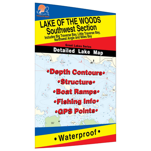 Lake of the Woods Southwest Fishing Map, Lake (incl. Big/Little Traverse Bay - MN/ONT)