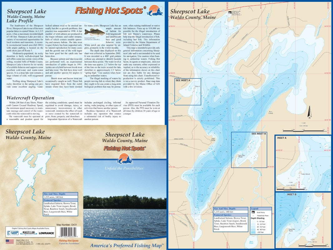SHEEPSCOT LAKE - LAMINATED ME MAP
