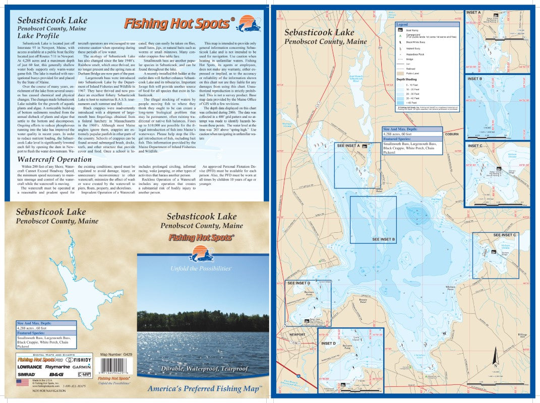 SEBASTICOOK LAKE - LAMINATED ME MAP