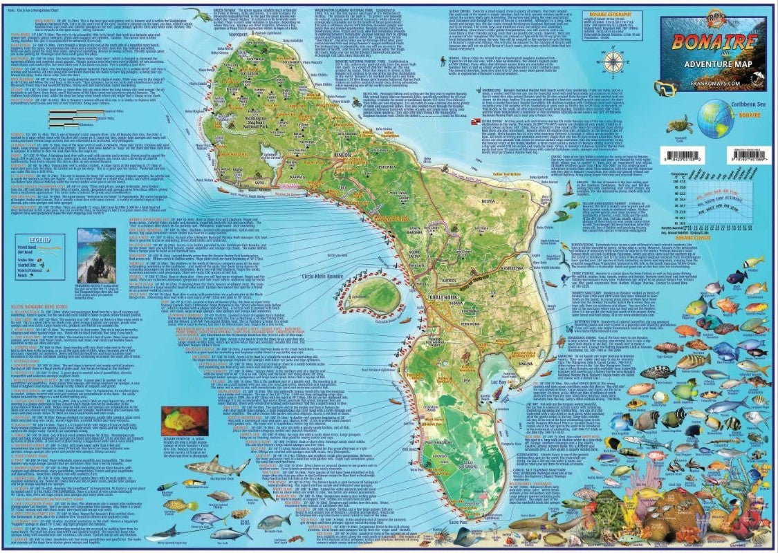 Caribbean Map - Bonaire Guide & Dive, laminated