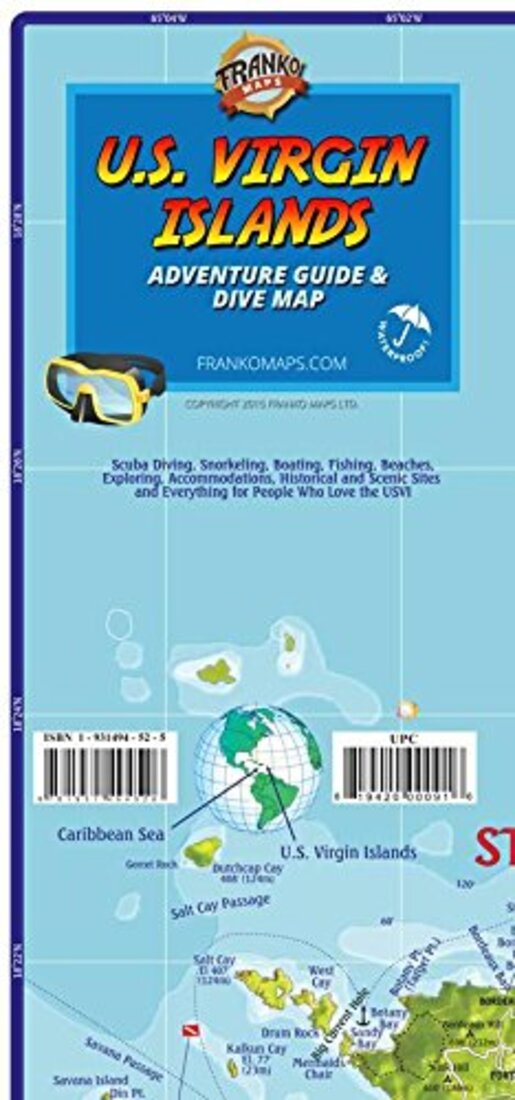 Caribbean Map, US Virgin Islands Guide and Dive, folded, 2015