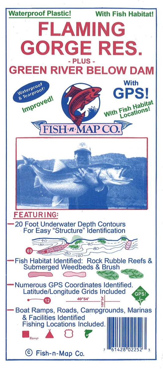 Flaming Gorge Reservoir and Green River Below Dam Fishing Map