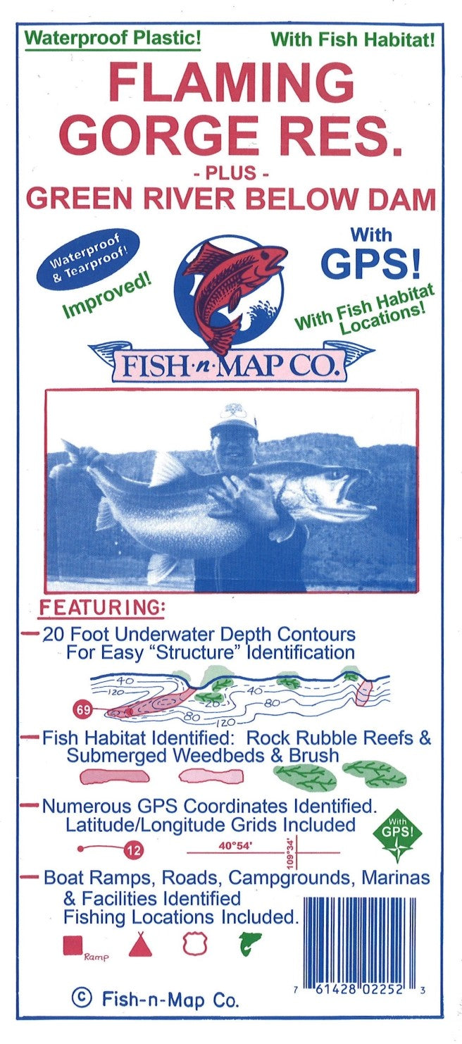 Flaming Gorge Reservoir and Green River Below Dam Fishing Map
