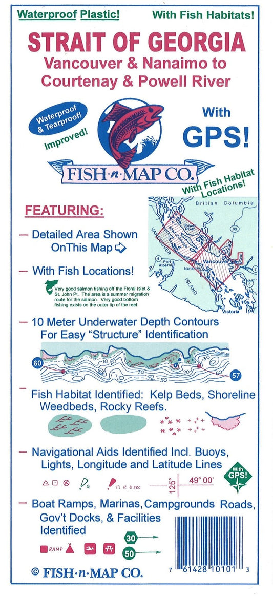 Strait of Georgia, Vancouver & Namaimo to Courtenay and Powell River Fishing Map