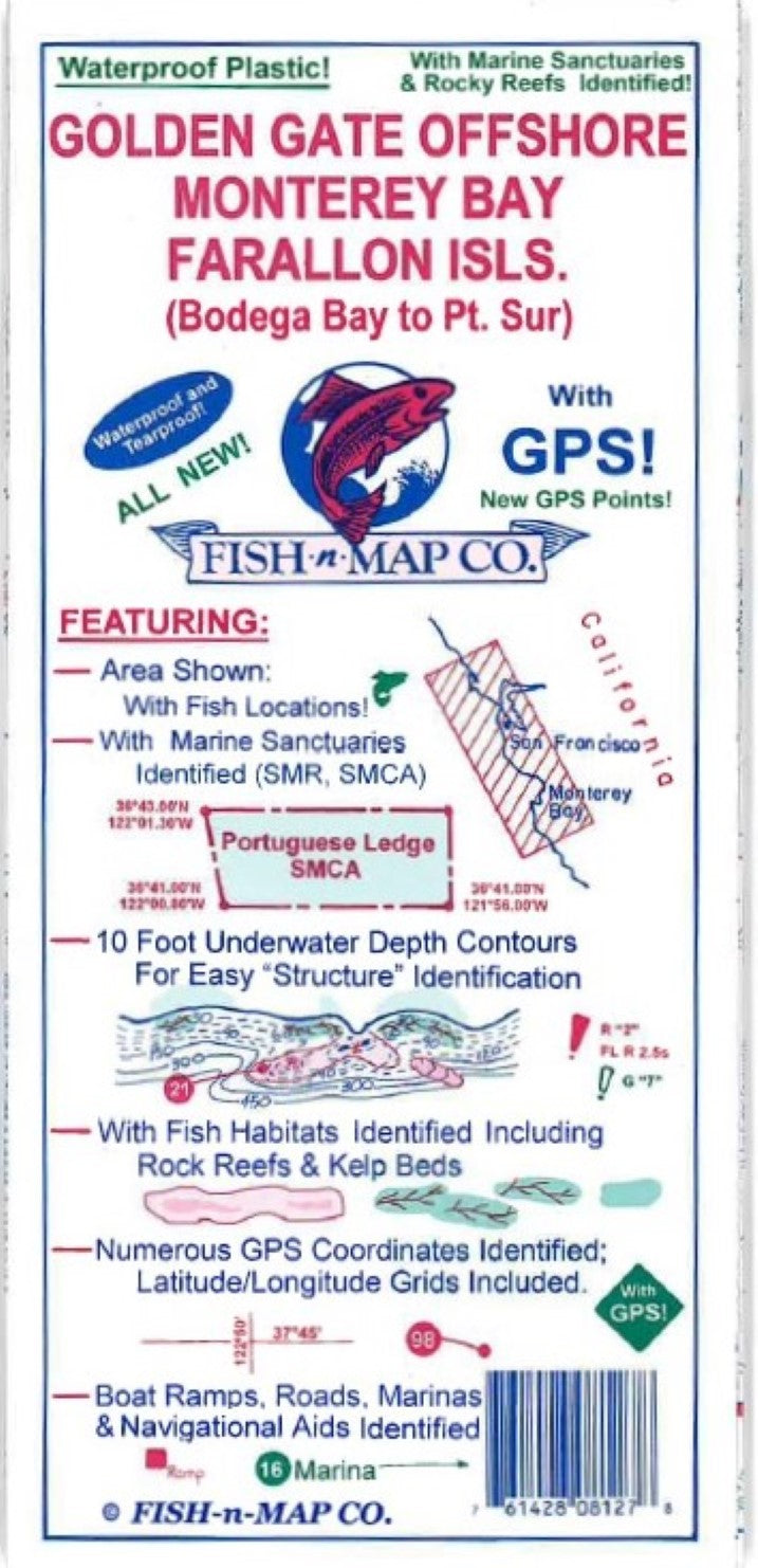 Golden Gate Offshore/Monterey Bay/Farallon Islands (Bodega Bay to Pt. Sur) Fishing Map