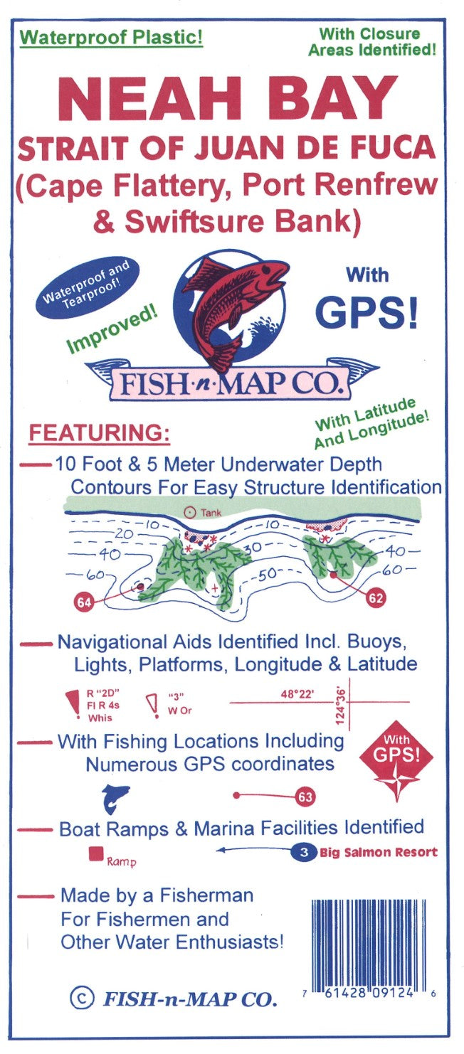 Neah Bay & Strait of Juan de Fuca (West), including Cape Flattery Fishing Map
