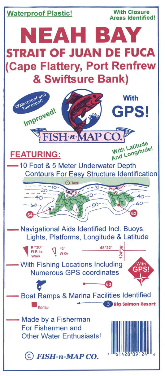 Neah Bay & Strait of Juan de Fuca (West), including Cape Flattery Fishing Map