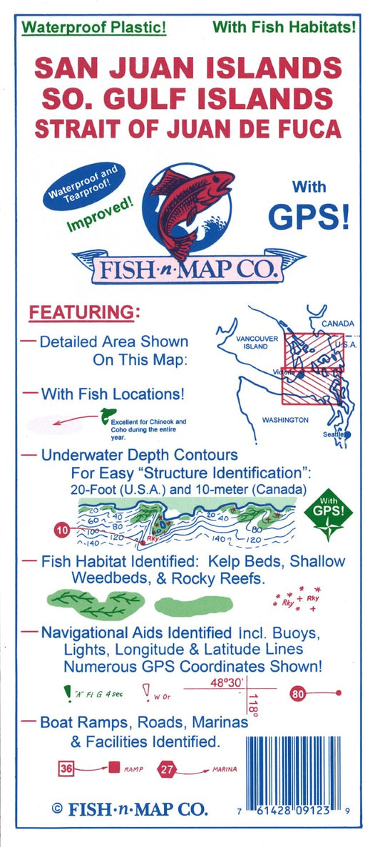 San Juan Islands, Victoria, B.C., Strait of Juan de Fuca Fishing Map