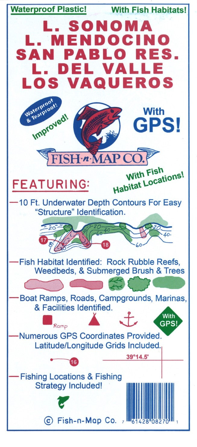 Lake Sonoma, Mendocino, San Pablo, Del Valle Fishing Map