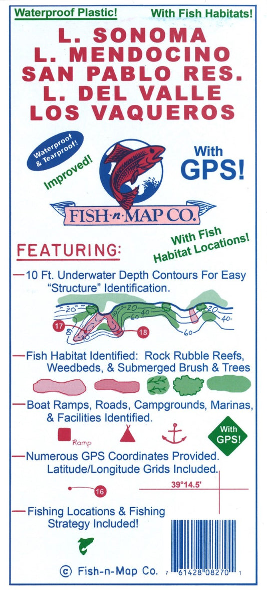 Lake Sonoma, Mendocino, San Pablo, Del Valle Fishing Map