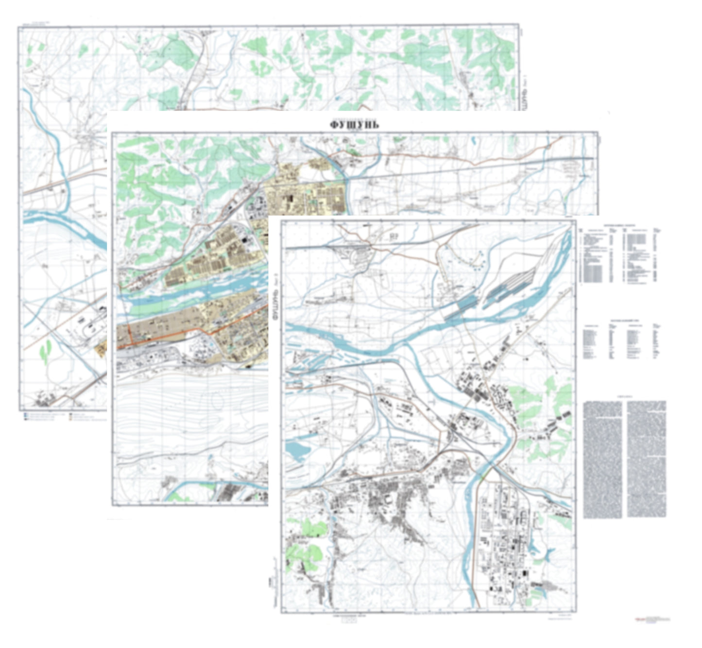 Fushun (China) 3-Sheet Map Set - Soviet Military City Plans