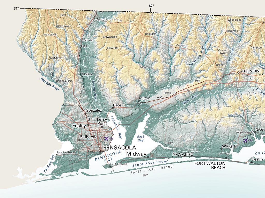 Florida Elevation Tints Fine Art Print Map