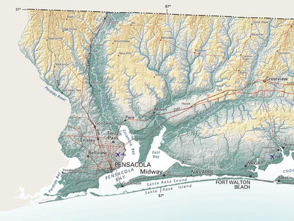 Florida Elevation Tints Fine Art Print Map