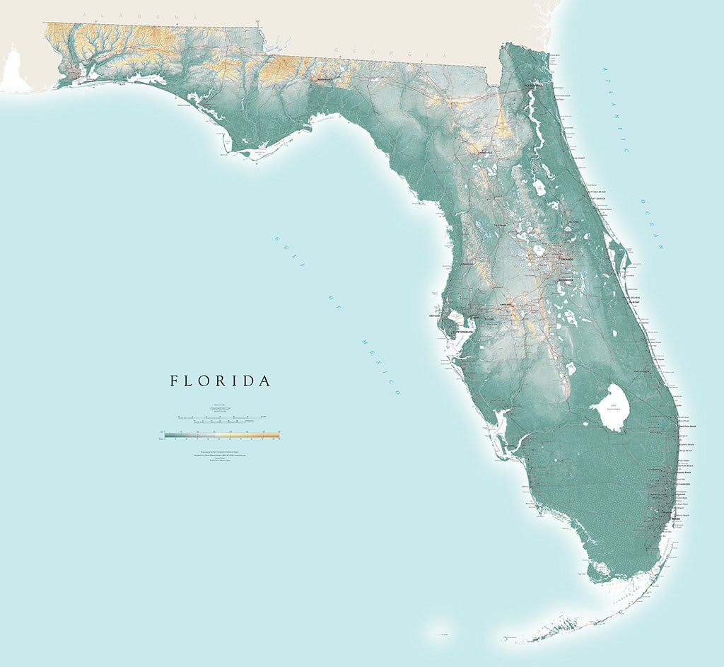 Florida Elevation Tints Fine Art Print Map