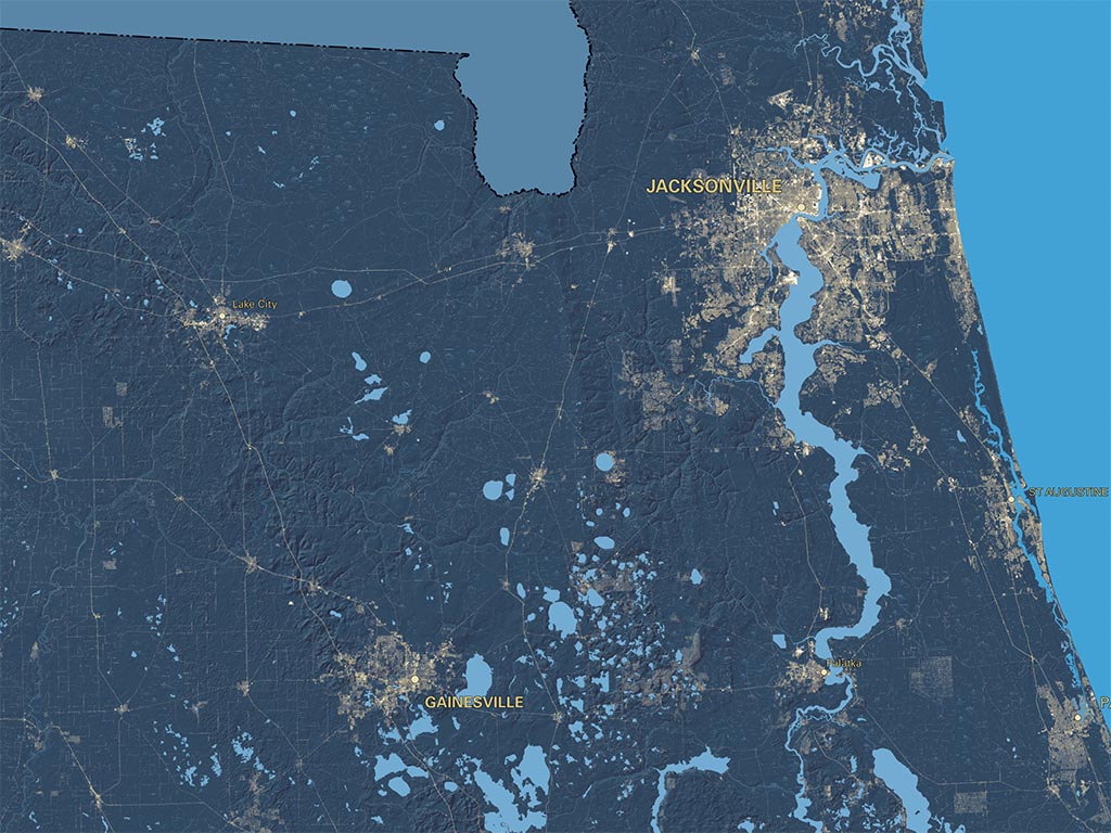 Florida at Night Fine Art Print Map