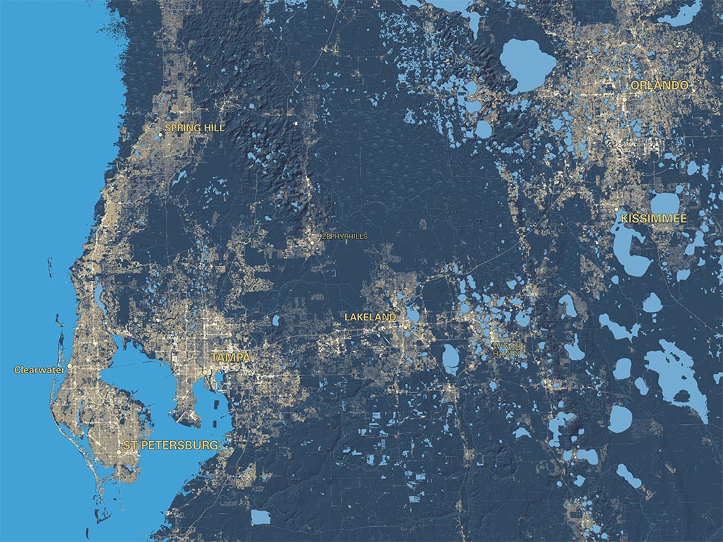 Florida at Night Fine Art Print Map