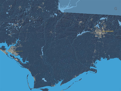 Florida at Night Fine Art Print Map