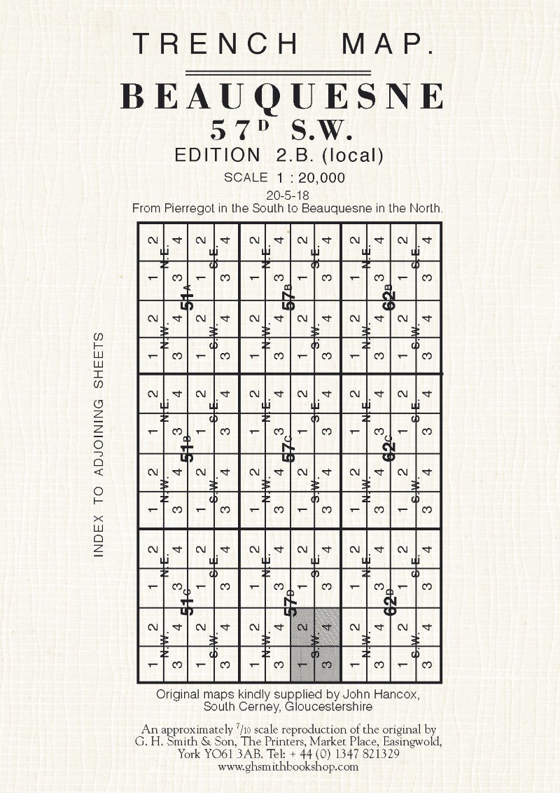 WWI: Beauquesne (France) 57D SW Trench Map