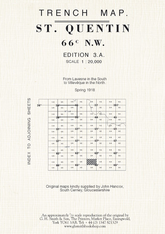 WWI: St. Quentin (France) 66C NW Trench Map