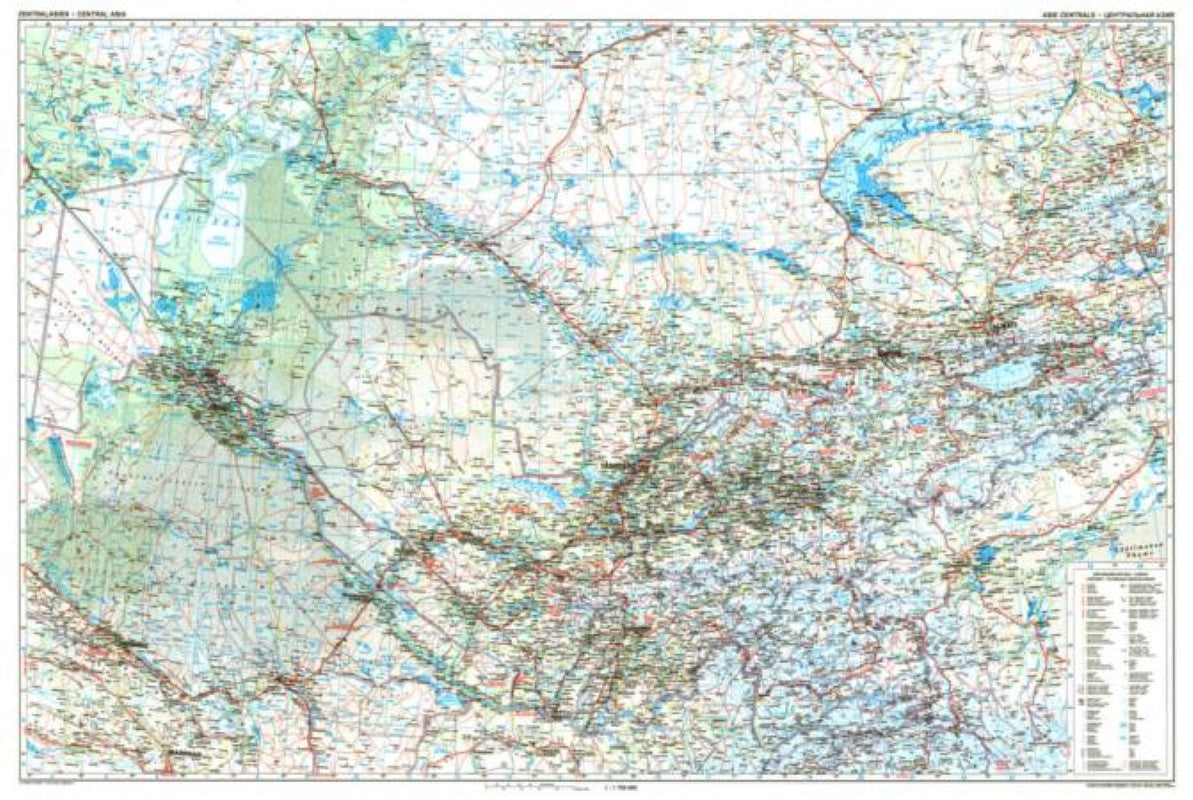 Central Asia : 1:1,750,000 : Kazakhstan (south) - Kyrgyzstan - Tajikistan - Turkmenistan (east) - Uzbekistan : Flat Road Map