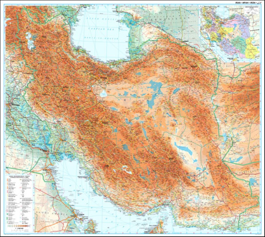 Iran, Physical Wall Map