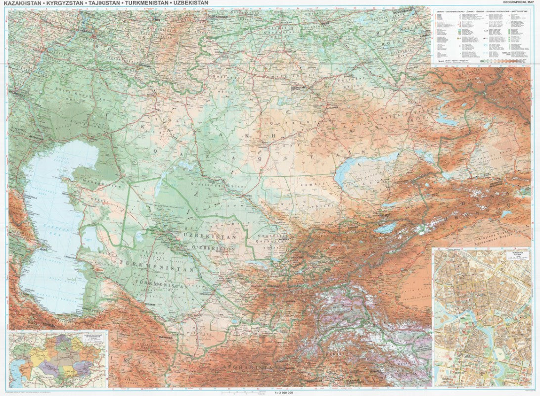 Kazakhstan : Kyrgyzstan - Tajikistan : Turkmenistan - Uzbekistan : 1:3,000,000 : geographical map (flat)