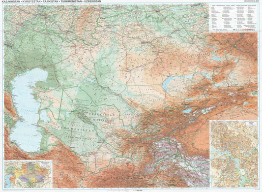 Kazakhstan : Kyrgyzstan - Tajikistan : Turkmenistan - Uzbekistan : 1:3,000,000 : geographical map (flat)