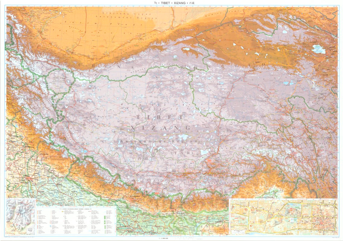 Tibet 1:2,000,000 geographical map (flat)