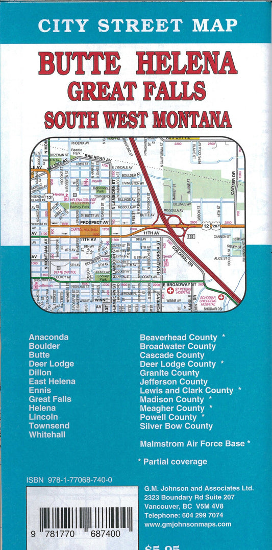 Great Falls : Butte : Helena : south west Montana : city street map = Butte : Helena : Great Falls : south west Montana : city street map