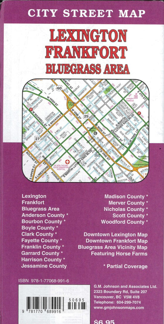 Lexington Frankfort Blue Grass Area Street Map