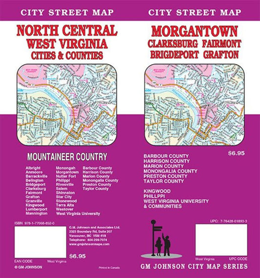 Morgantown : Clarksburg : Fairmont : Bridgeport : Grafton : city street map = North central West Virginia : cities & counties : city street map