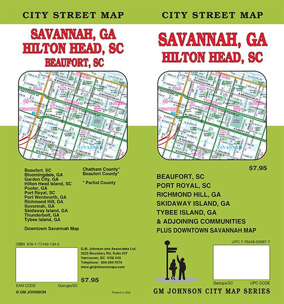 Savannah, GA : Hilton Head, SC : city street map