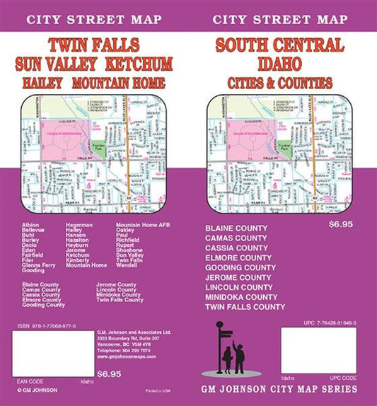 Twin Falls : Sun Valley : Ketchum : Hailey : Mountain Home : city street map = South central Idaho : cities & counties : city street map