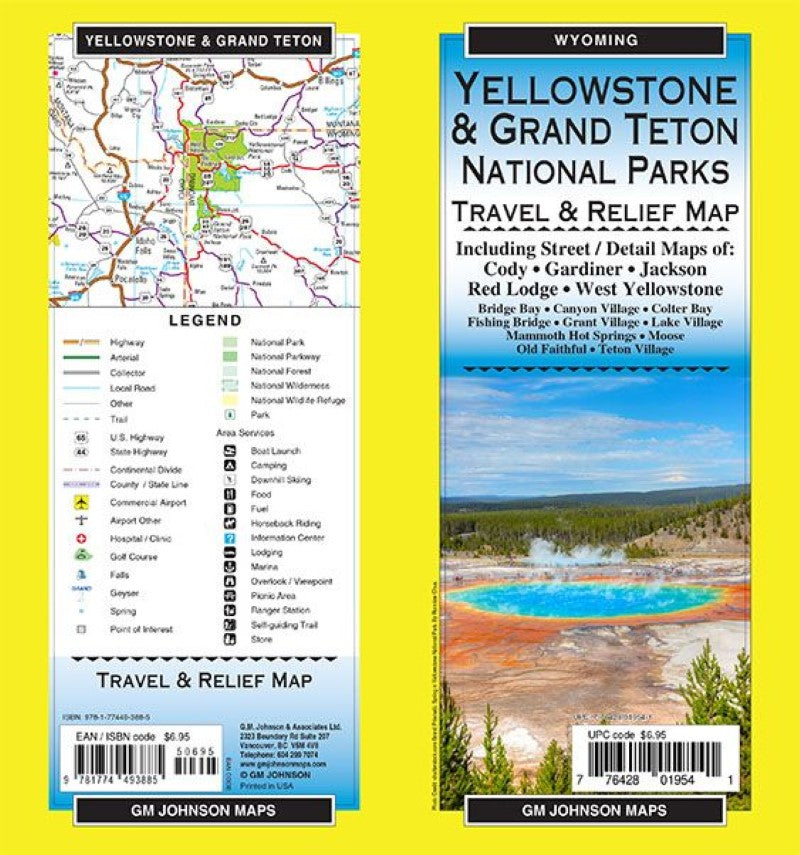 Yellowstone / Grand Teton National Parks, Wyoming Travel & Relief Map