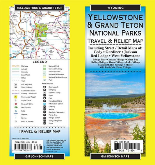 Yellowstone / Grand Teton National Parks, Wyoming Travel & Relief Map