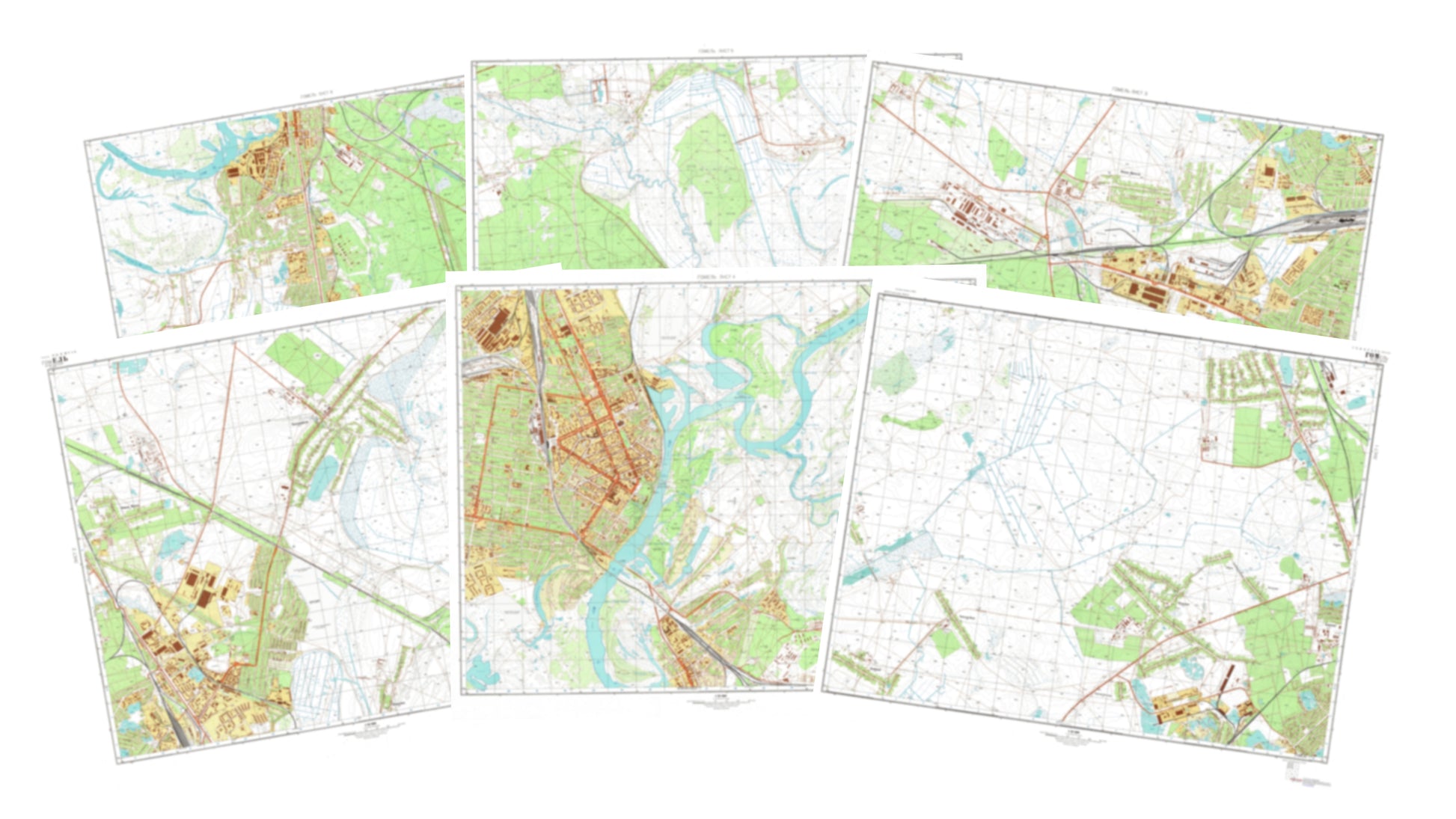 Gomel (Belarus) 6-Sheet Map Set - Soviet Military City Plans