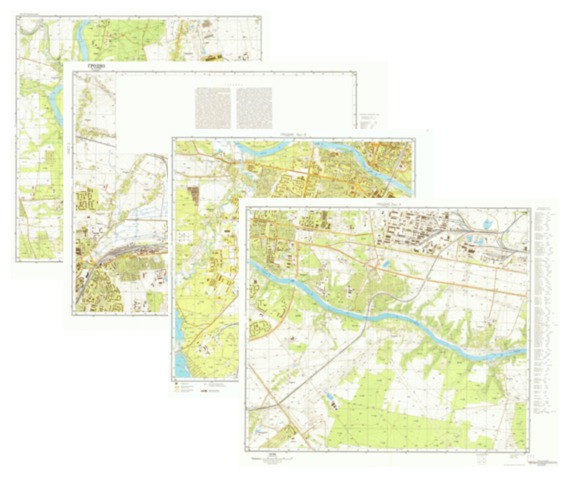Grodno (Belarus) 4-Sheet Map Set - Soviet Military City Plans